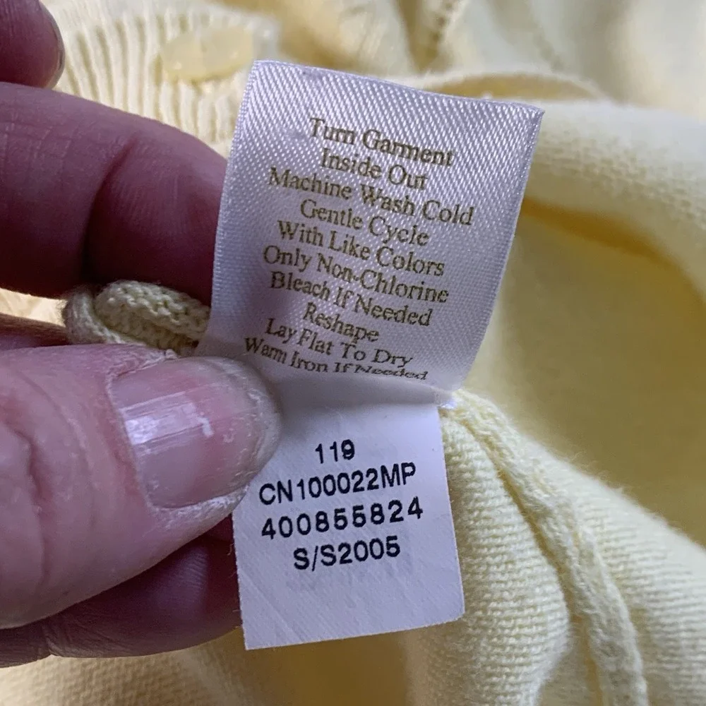 VTG Caslon Women's Petite Mp Butter Yellow 3/4 Sleeve Cotton Argyle‎ Cardigan